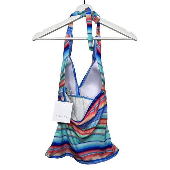 La Blanca Slimming Halter Tankini Top Women’s Size 2 Blue Red Striped - Picture 7 of 13